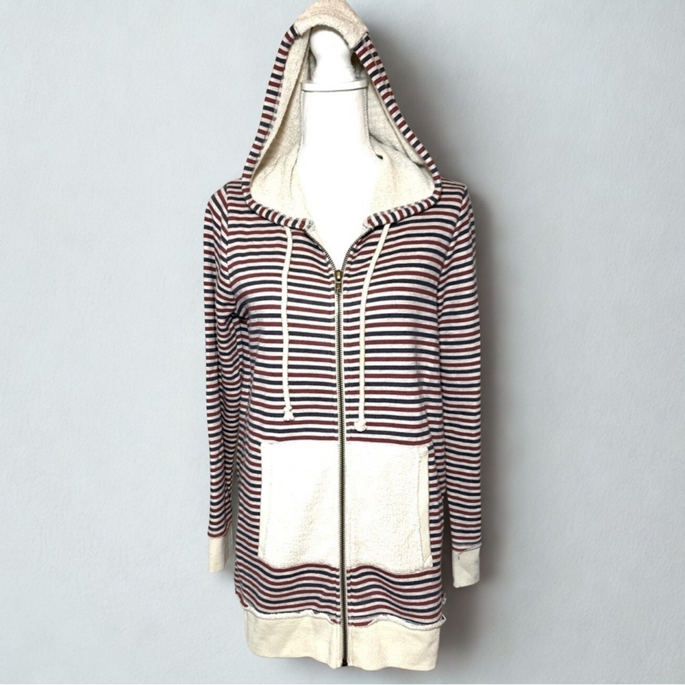 NWT Chaser Red and Blue Striped Hooded Sweatshirt Women Size Small